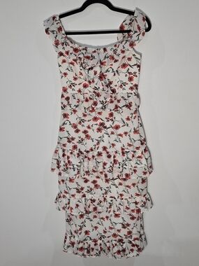 Tularosa Sz Small Women's White Red Ruffle-Strap Tiered Midi Dress